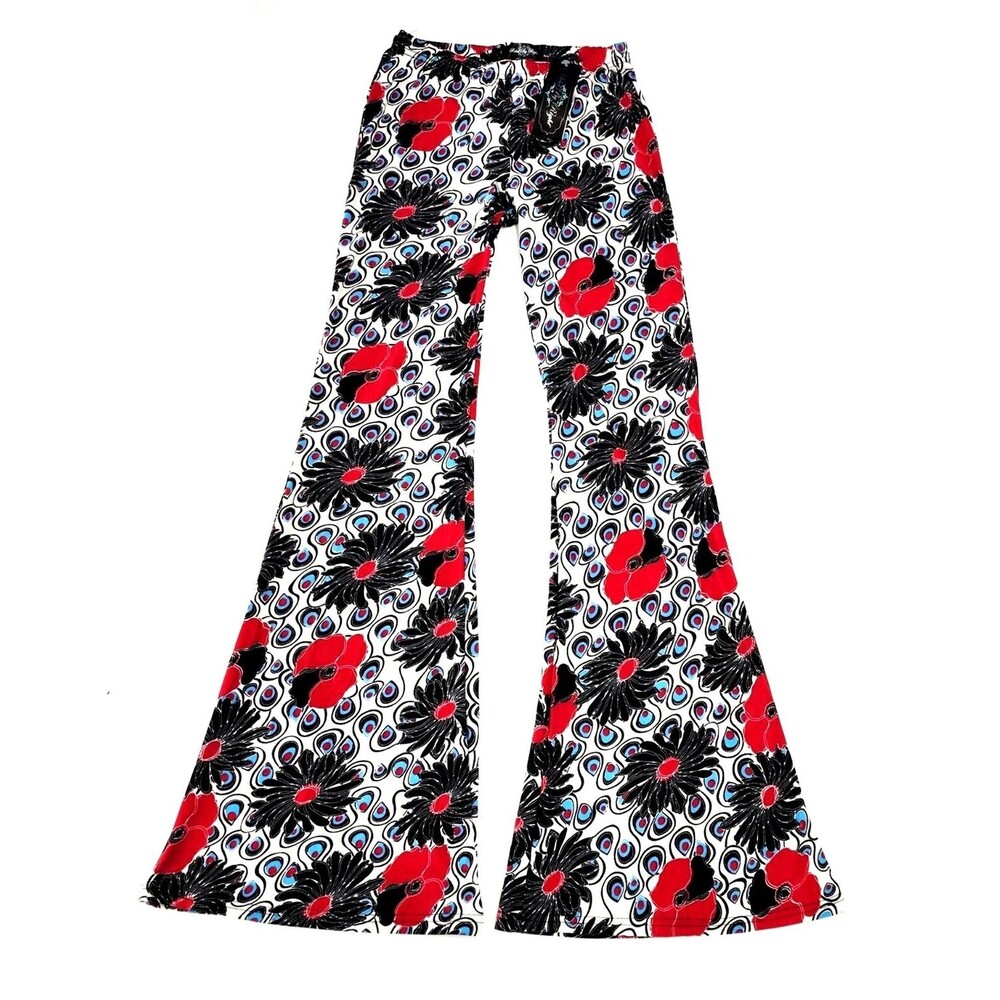 Rebel By Right Bell Bottom Pants Daphne (Red White Blue & Black Floral) - MEDIUM